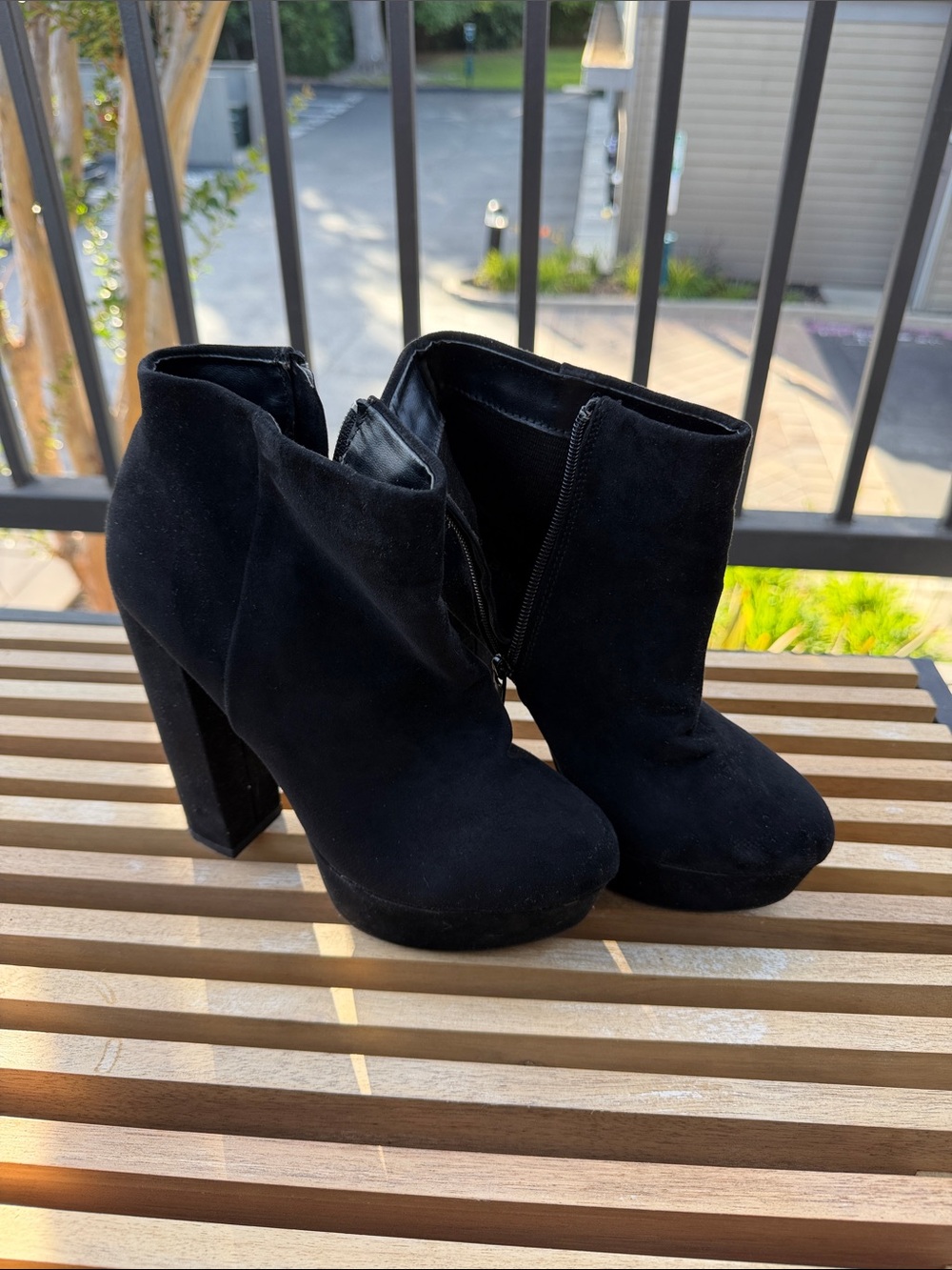 BAMBOO Black Suede Platform Ankle Booties